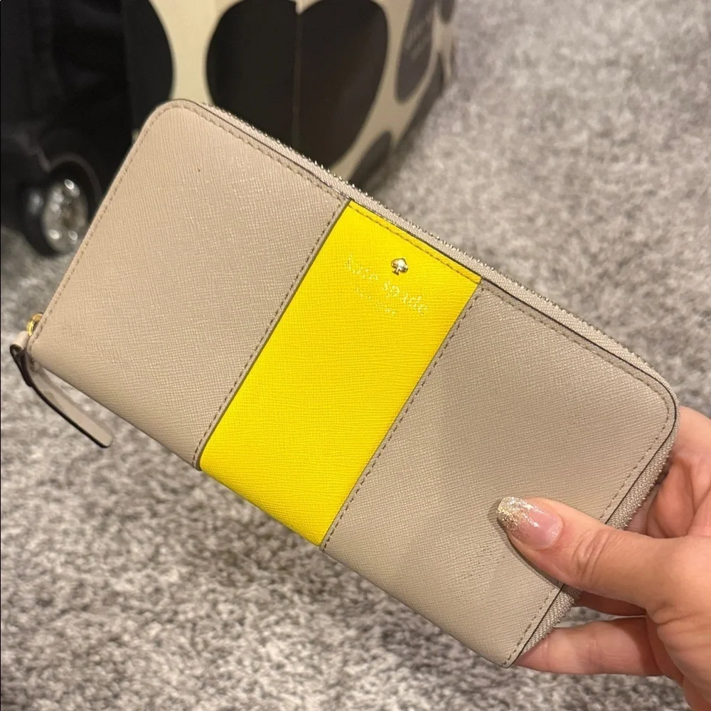 Kate Spade Gray and Yellow Zip Wallet wristlet polka dot wristlet designer